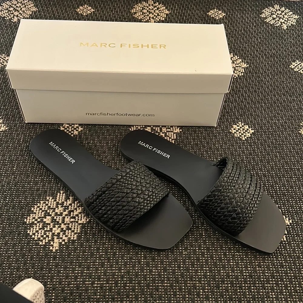 Marc Fisher Black Braided Slide Sandals